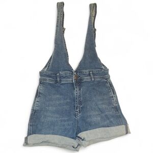 Free People Cuffed Stretchy Short Western Hippie Overalls Medium Wash Size 0